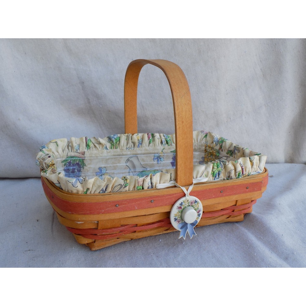 Mother's Day Early Blossoms Basket w/ Liner Protector & Charm Longaberger Basket - Picture 4 of 10